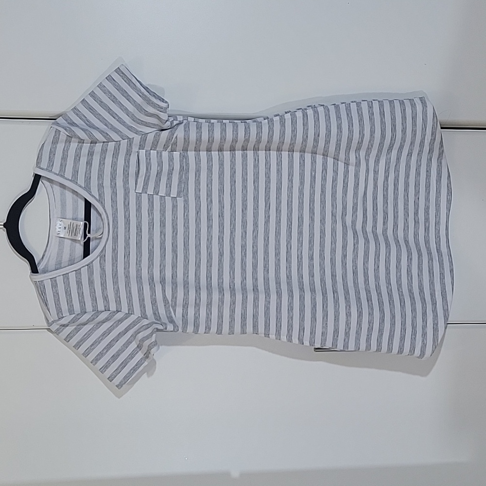 Serra Gray and White Striped Short Sleeve T-Shirt Dress